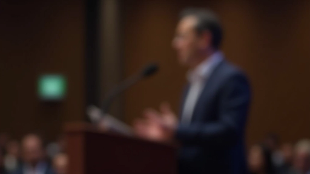 Professional speaker presenting to engaged audience in modern conference hall
