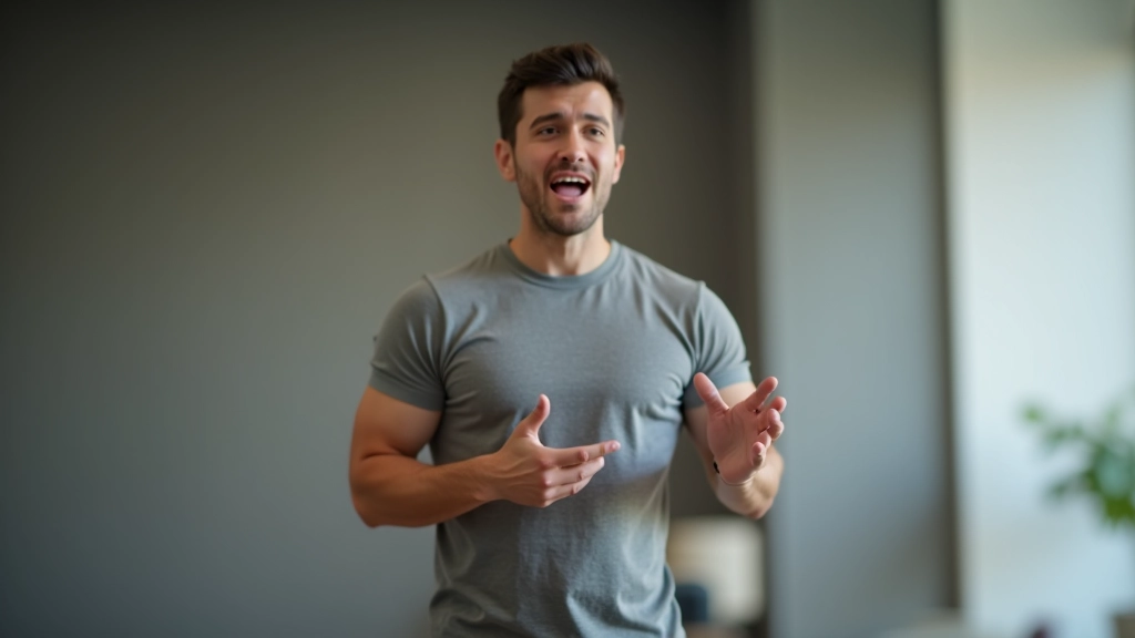 Person stretching and doing light exercise before presentation, energized posture, preparing physically