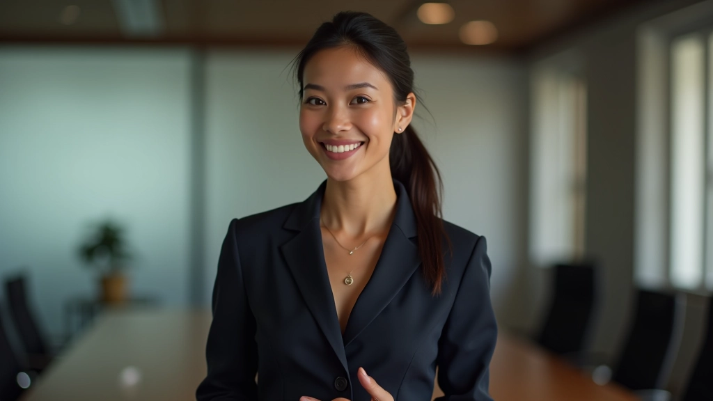 Professional woman making eye contact with audience members during presentation showing strong presence