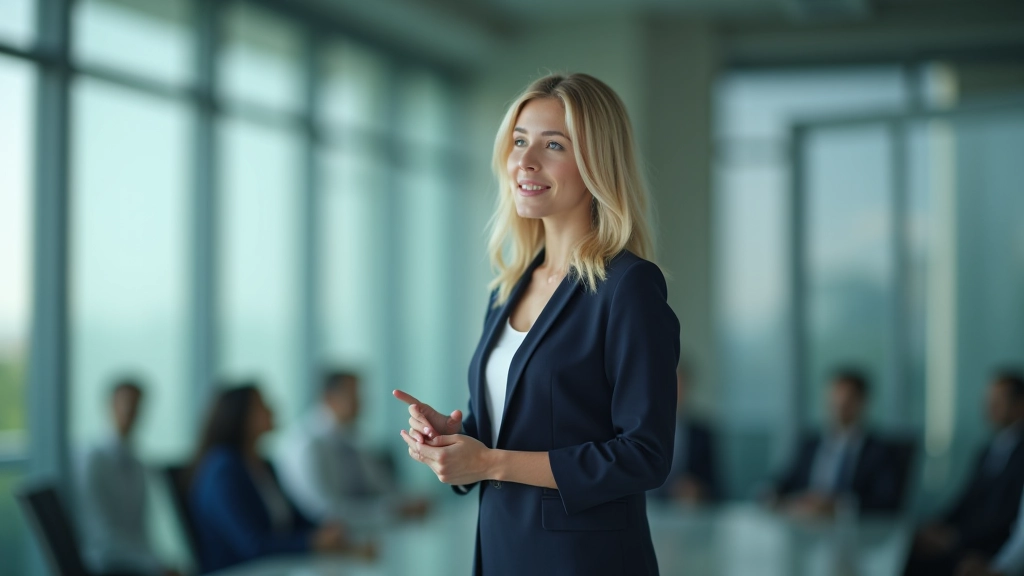 Professional speaker demonstrating confident body language during presentation